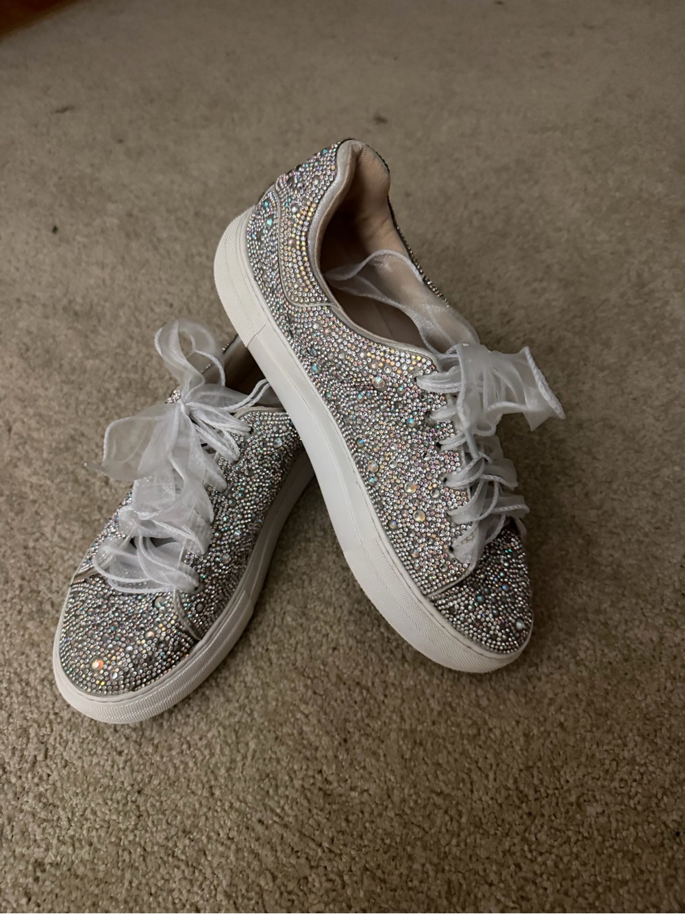 Betsey Johnson Embellished Crystal Slip-On Sneakers in Champagne